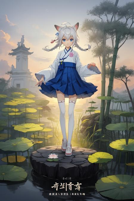 00968-3678647146-(masterpiece, album cover_1.3), 1girl, solo, Chinese painting style, zen garden, pond, bamboo, (kawaii, very cute, innocent, pur.png